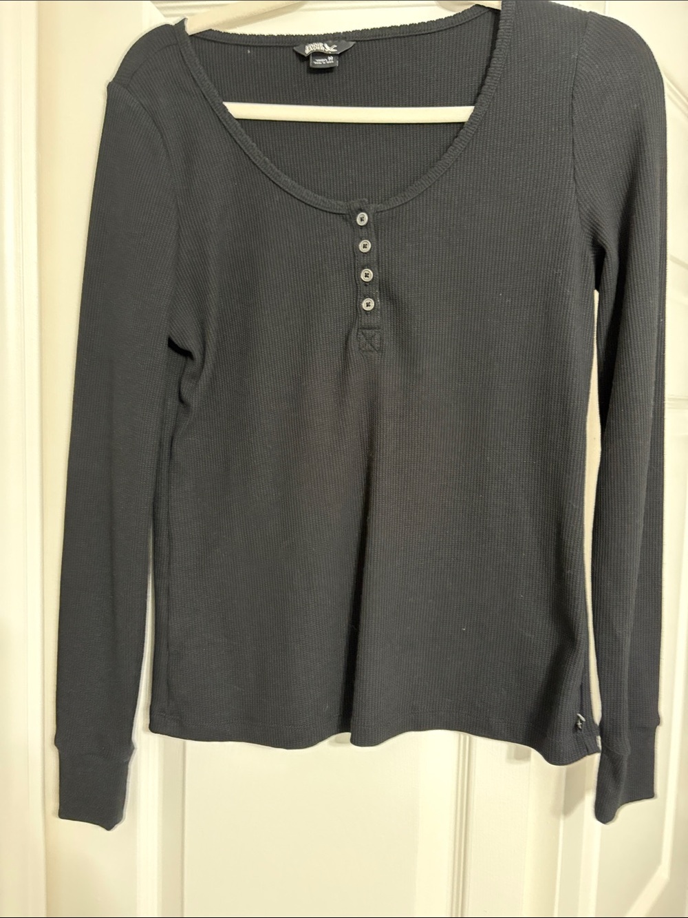 Eddie Bauer black Ribbed Henley Long-Sleeve Top